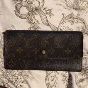 Louis Vuitton Monogram Long Flap Wallet in Brown and Gold